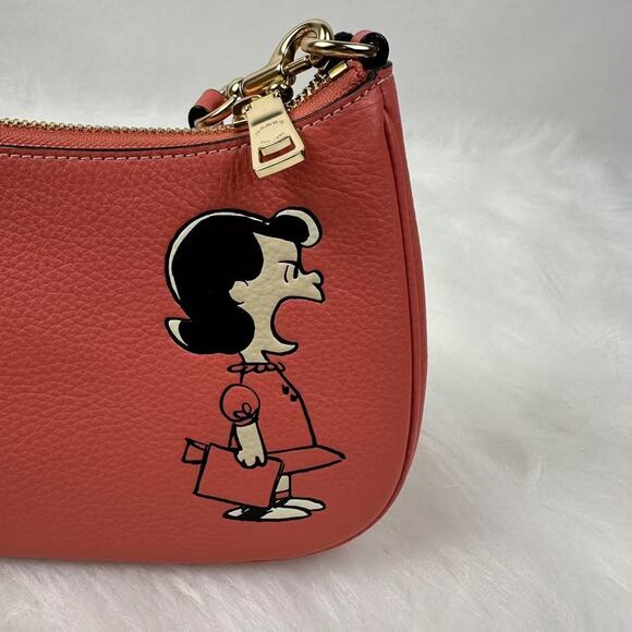 Coach X Peanuts Teri Shoulder Bag With Lucy CBM32 Leather/Bright Coral Multi NWT